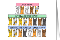 September 10th Birthday Cartoon Cats Holding Up Banners card