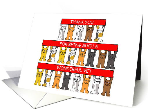 Thank you to Wonderful Vet Cartoon Cats Holding Up Banners card