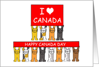 Happy Canada Day Cartoon Cats Holding I love Canada Flag July 1st card