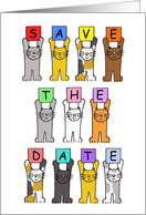 Save the date cartoon cats holding letters up.. card
