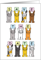 Save the Date Cute Cartoon Cats Standing Holding up Letters card