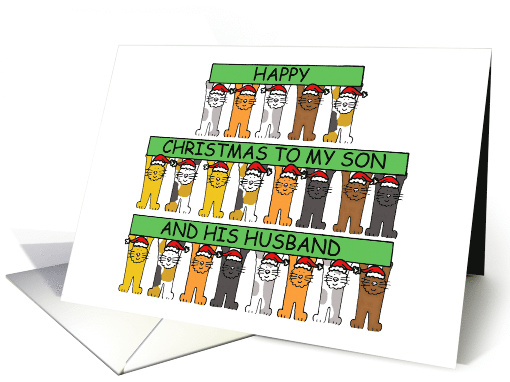 Happy Christmas to My Son and His Husband Cartoon Cats card (1298018)