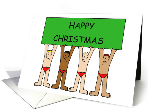 Happy Christmas Cute Cartoon Men Wearing Festive Red Underpants card