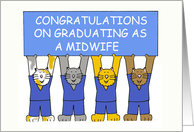 Congratulations on Graduating as a Midwife Cartoon Cats in Scrubs card