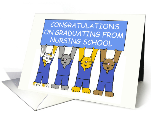 Nursing School Graduate Congratulations Cartoon Cats in Scrubs card