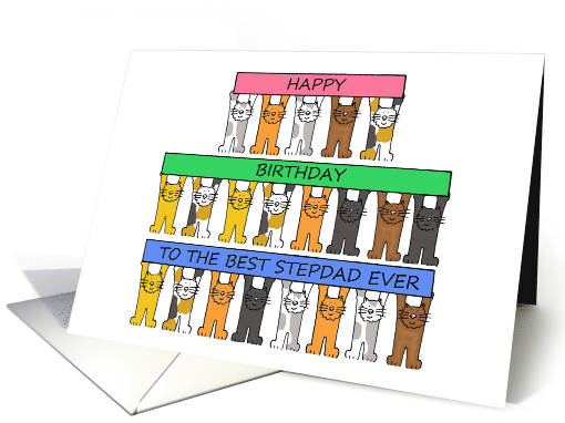 Happy Birthday Best Stepdad Ever Cartoon Cats card (1302066)