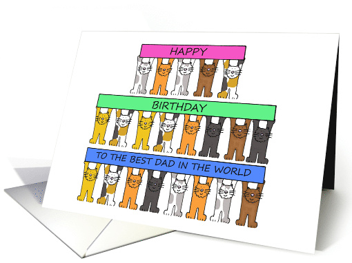 Happy Birthday Best Dad in the World Cartoon Cats Holding Banners card