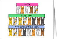 Happy First Day at Your New School Cartoon Cats with Banners card