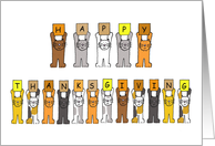 Happy Thanksgiving Cartoon Cats in Fall Colours Holding Up Letters card