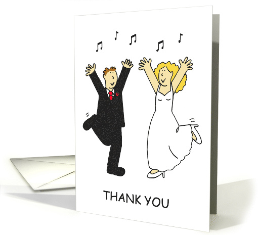Thank You from the Bride and Groom Dancing Cartoon Couple card