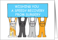 Speedy Recovery From Surgery Cartoon Cats Holding a Banner card