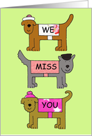 We Miss You Written on the Coats of Three Cute Cartoon Dogs card