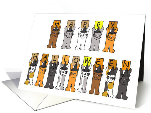 Happy Halloween Cartoon Kittens Wearing Witches Hats card (1325730)