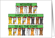 Happy Holidays to All the Staff Cartoon Cats Wearing Festive Hats card