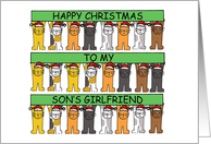 Happy Christmas Son’s Girlfriend Cartoon Cats Wearing Santa Hats card