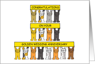 Golden Wedding Congratulations Cartoon Cats Holding Banners card