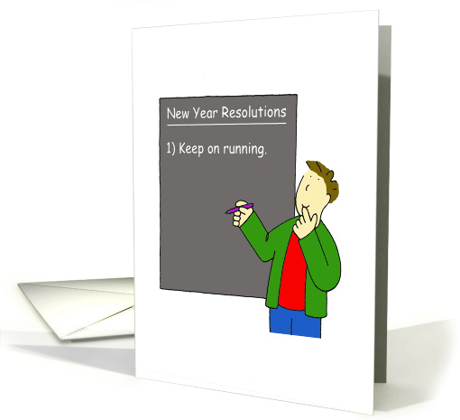 New Year Resolutions Cartoon Humor for Male Runner card (1349378)