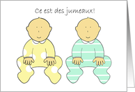 Ce est des Jumeaux, ’It’s Twins’ in French, Cute Cartoon Babies. card