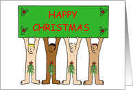 Happy Christmas Cartoon Men Wearing Only Bunches of Mistletoe card