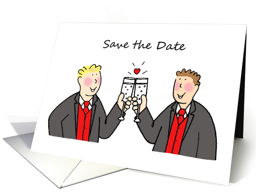 Save the Date Two Cartoon Gay Grooms Wedding Civil Partnership card
