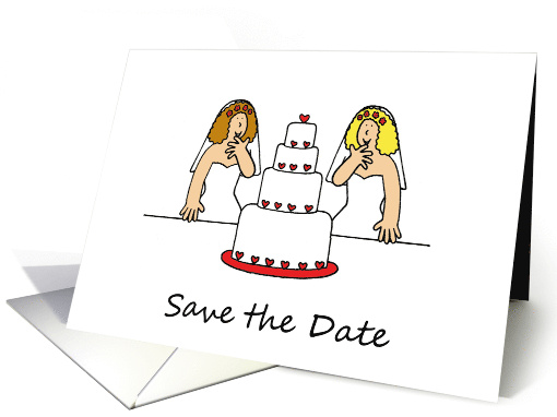 Save the Date Two Cartoon Lesbian Brides Wedding Civil... (1352520)