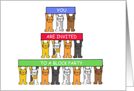 Block Party Invitation, with cartoon cats. card