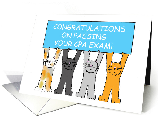 Congratulations on Passing Your CPA Exam Cartoon Cats and Banner card