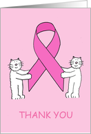 Thank You for Breast Cancer Support Pink Ribbon and Cartoon Kittens card
