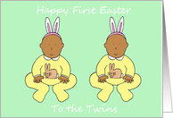 Twins First Easter African American Babies Wearing Bunny Outfits card