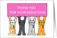Thank You for Your Donation Cartoon Cats Breast Cancer Pink Ribbons card