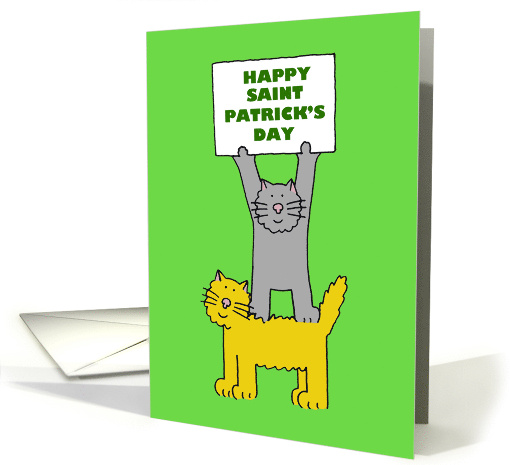 Happy St. Patrick's Day Fun Cartoon Cats Holding Up a Banner card