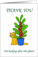 Thank You for Watering the Plants with Cartoon Ginger Cat card
