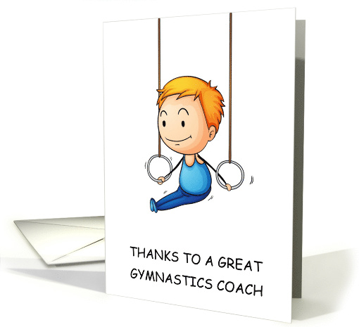 Gymnastics Coach Thanks, Cartoon Male Gymnast on Rings. card (1382618)