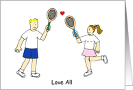 Valentine for Tennis Lovers Cartoon Couple Playing Tennis card