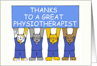 Physiotherapist Thanks Cartoon Cats Wearing Scrubs Holding a Banner card