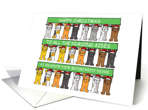 Nursing Aides Happy Christmas Cartoon Cats to Customise Any Name card