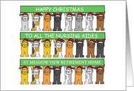 Nursing Aides Happy Christmas Cartoon Cats to Customise Any Name card