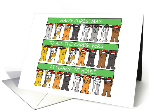 Caregivers Happy Christmas Cartoon Cats to Personalize Any Name card