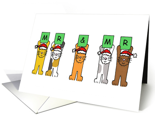Mr and Mr Happy Christmas Festive Cartoon Cats Wearing Cute Hats card
