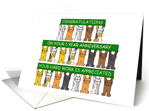 1 Year Work Anniversary Congratulations Cartoon Cats card (1390396)