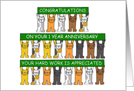 1 Year Work Anniversary Congratulations Cartoon Cats card
