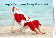 Podiatrist Happy Christmas Santa with Bare Feet Relaxing on a Beach card