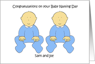Twin Boys Baby Naming Day Congratulations to Personalize Any Names card