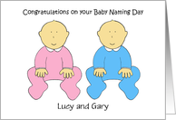Twins Baby Naming Day Congratulations to Personalize Any Names card