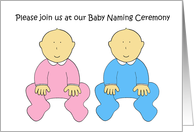 Twins Baby Naming Ceremony Invitation Cute Cartoon Babies card