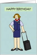Flight Attendant Cabin Crew Happy Birthday Cartoon Stewardess card