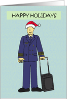 Airline Pilot Happy Holidays Pilot in Santa Hat and Uniform card