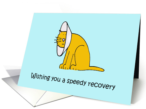 Get Well Soon Speedy Recovery Cartoon Ginger Cat with Neck Collar card