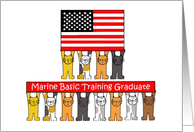 Marine Basic Training Graduate Cartoon Cats Flag and Banner card