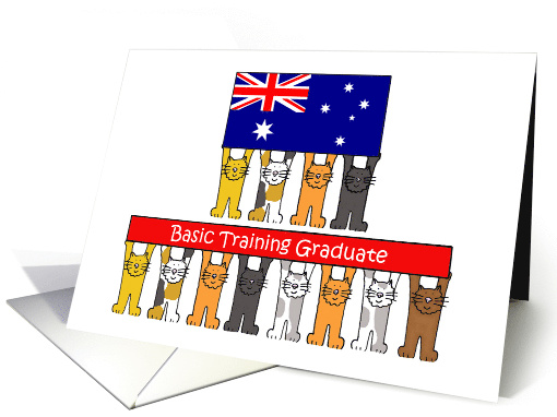 Australian Basic Training Graduate Cartoon Cats and Flag card